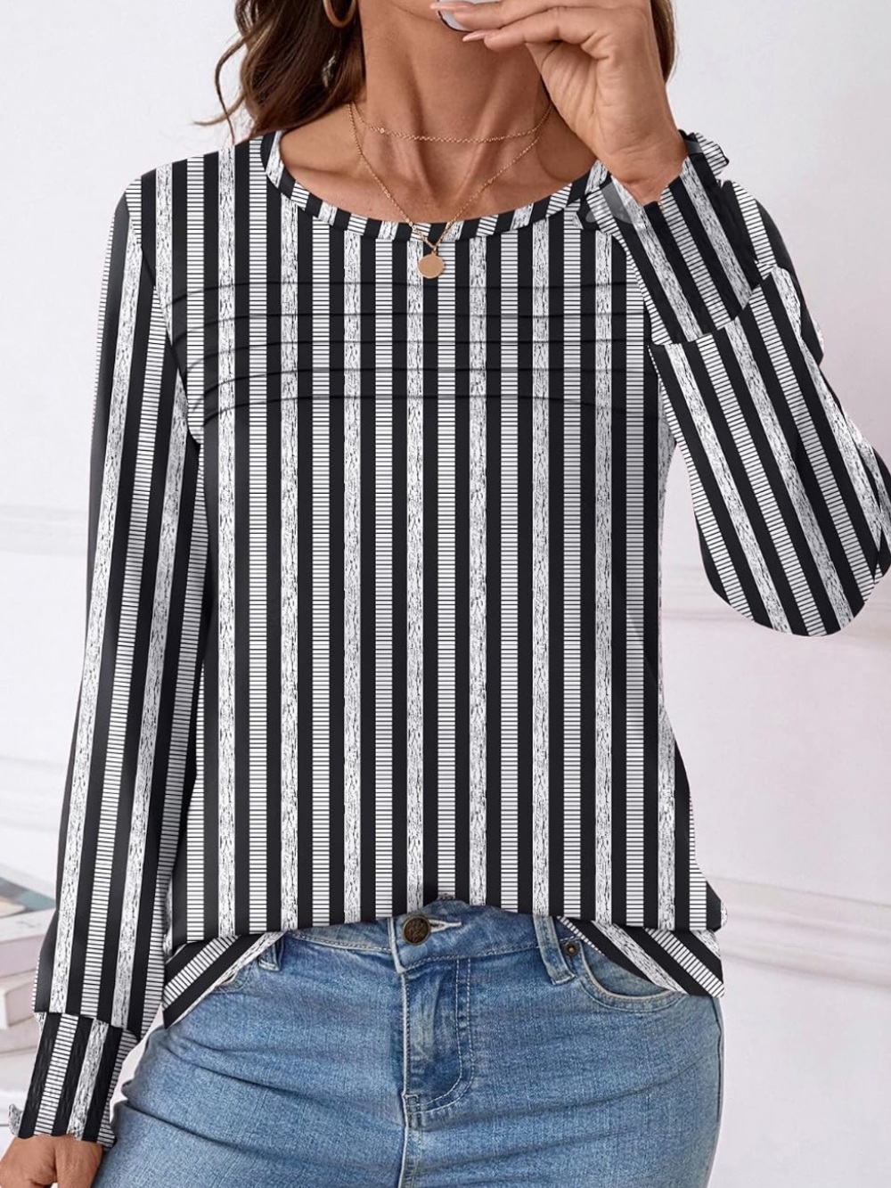 LOMAN  *NEW* Long-Sleeve pleated neck top